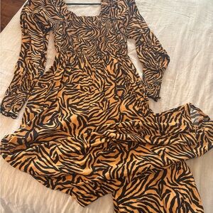 Anthropologie Tiger Print Long Sleeve Jumpsuit